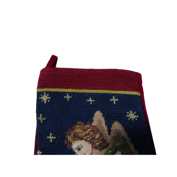 Vintage Imperial Elegance Needlepoint Christmas Stocking Angel Dove Velvet Back - Picture 7 of 8